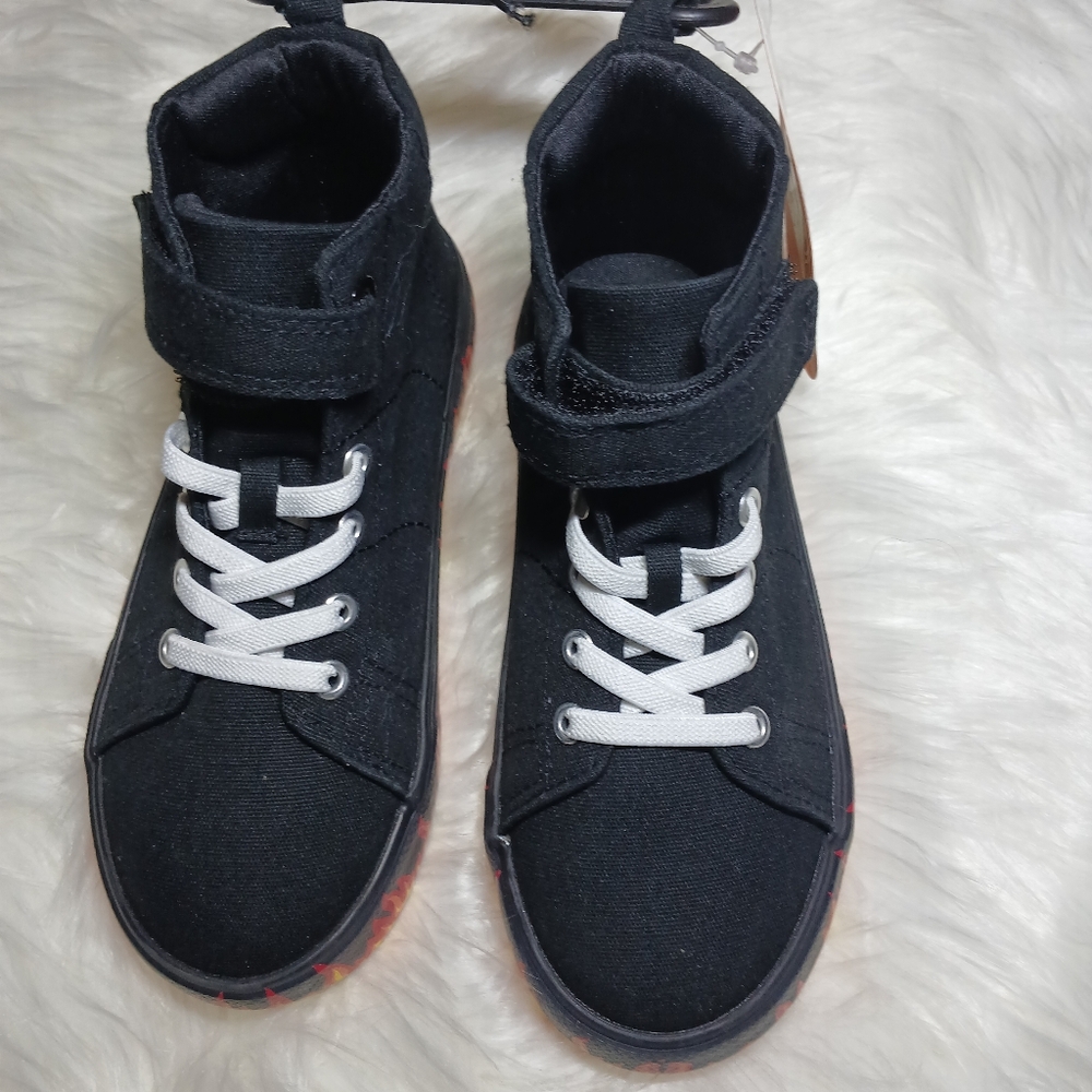 Wonder Nation Black and White High-Top Sneakers with Velcro Strap